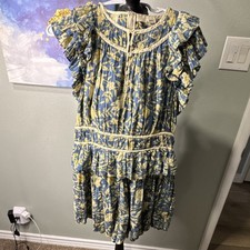 Ulla Johnson Womens  S blue Yellow Floral Square Neck Mini romper