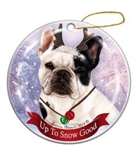 Holiday Pet Gifts French Bulldog White/Black Dog Porcelain Christmas Ornament
