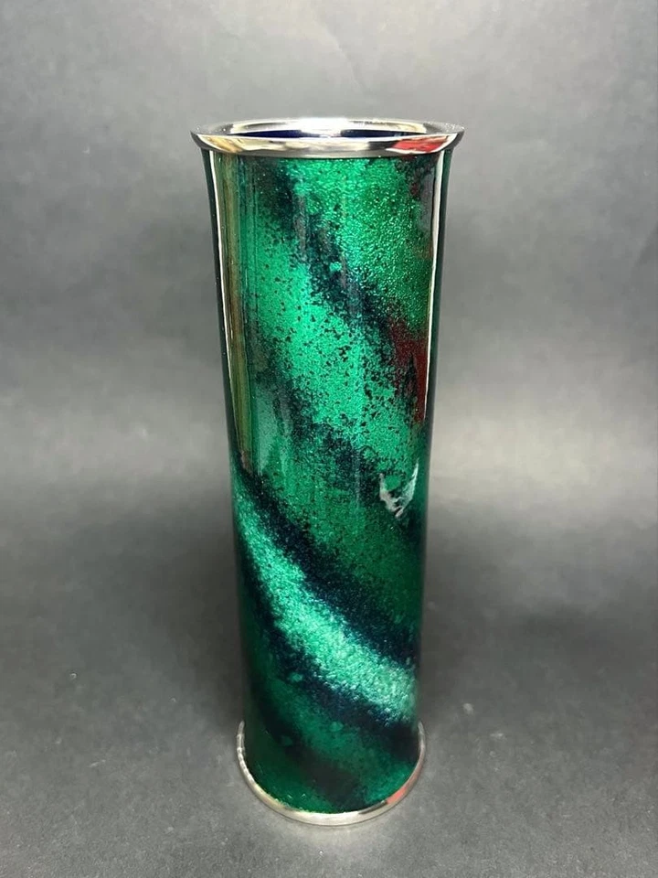 Owari Cloisonne Musen Shippo Bud Vase Kato Studio 18cm Green Display Kept Japan - Image 2 of 4