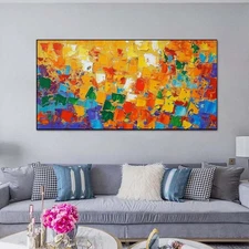Yellow Modern Texture Abstract Hand Painted Oil Painting on Canvas Home Decor 