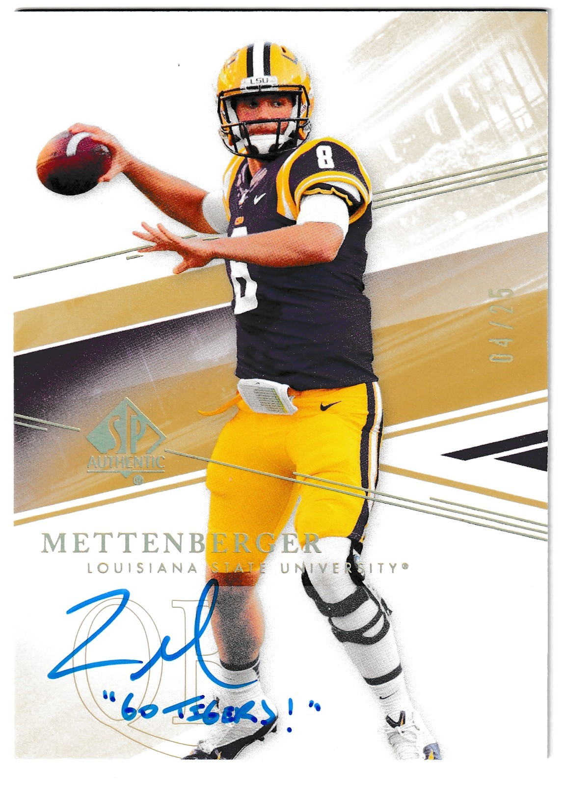 Zach Mettenberger SP Authentic #15 Gold Inscribed Autograph