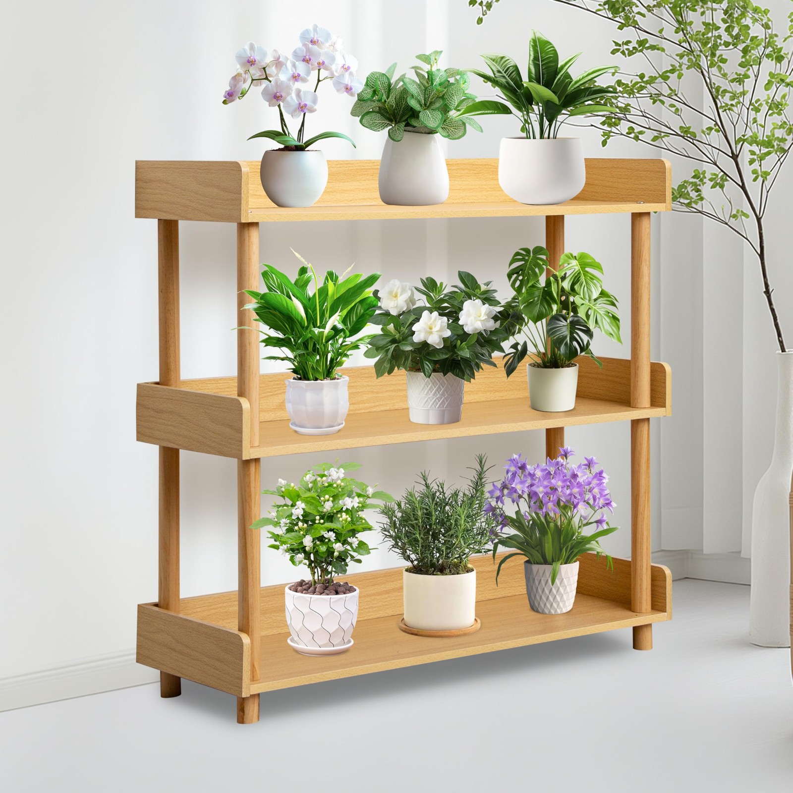 Bookshelf, 3-Tier Bookcase, Wooden Free Standing Storage Rack，Open Storage Ra...