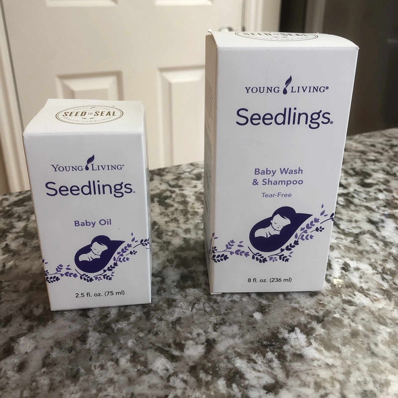 Young Living Seedlings Baby Wash Shampoo 8oz Tear Free + Baby Oil 2.5oz Set Lot