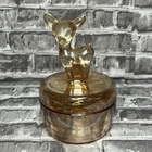 Vintage Jeanette Marigold Carnival Glass Deer Fawn Vanity Powder Jar Dish