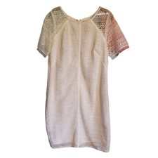 Adrianna Papell White Striped Lace Shift Short Sleeve Dress Women's Size 12 NWT