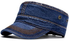 Denim Blue Military Cadet Army Cap for Men Women Washed Cotton Vintage Adjust...