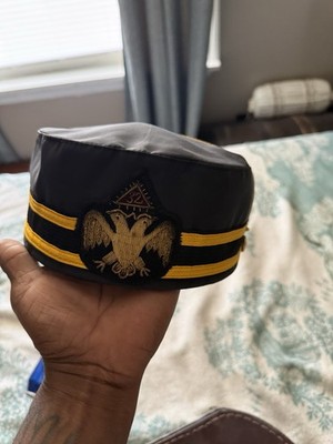 Masonic Black Cap with Gold Embroidery and Double-Headed Eagle Emblem