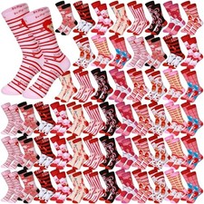 24 Pairs Valentine  s Day Socks 7.5 Inch Hearts and Love Socks Bulk Pink Red
