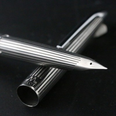 Pilot MYU Stripe Stainless Steel F Nib Fountain Pen Ebonite Tested w/ New CON-40