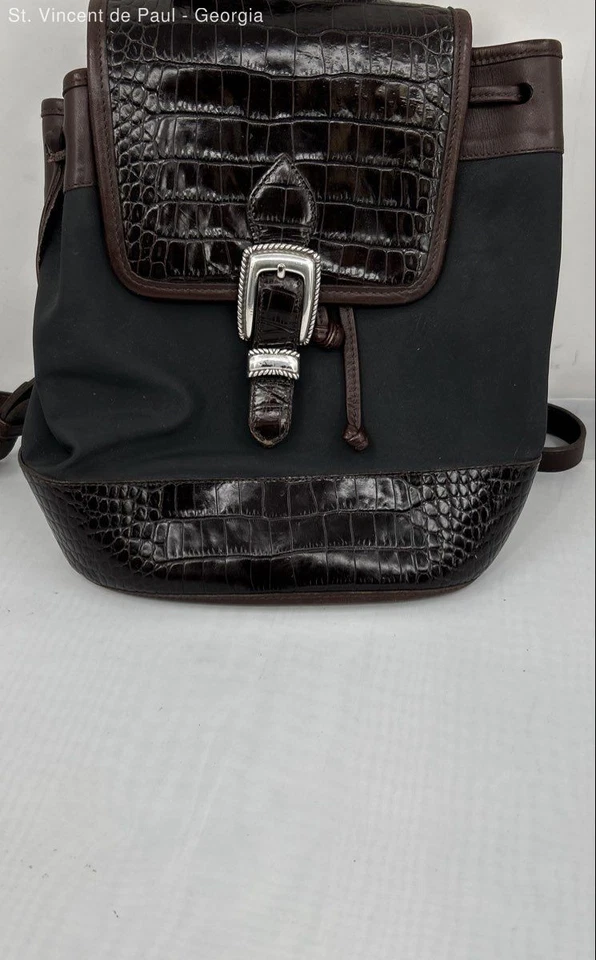 Mini Mochila Bolso de Mano Brighton Monica De Colección Cuero Negro/Marrón Cocodrilo Repujado Foto 3 de 4