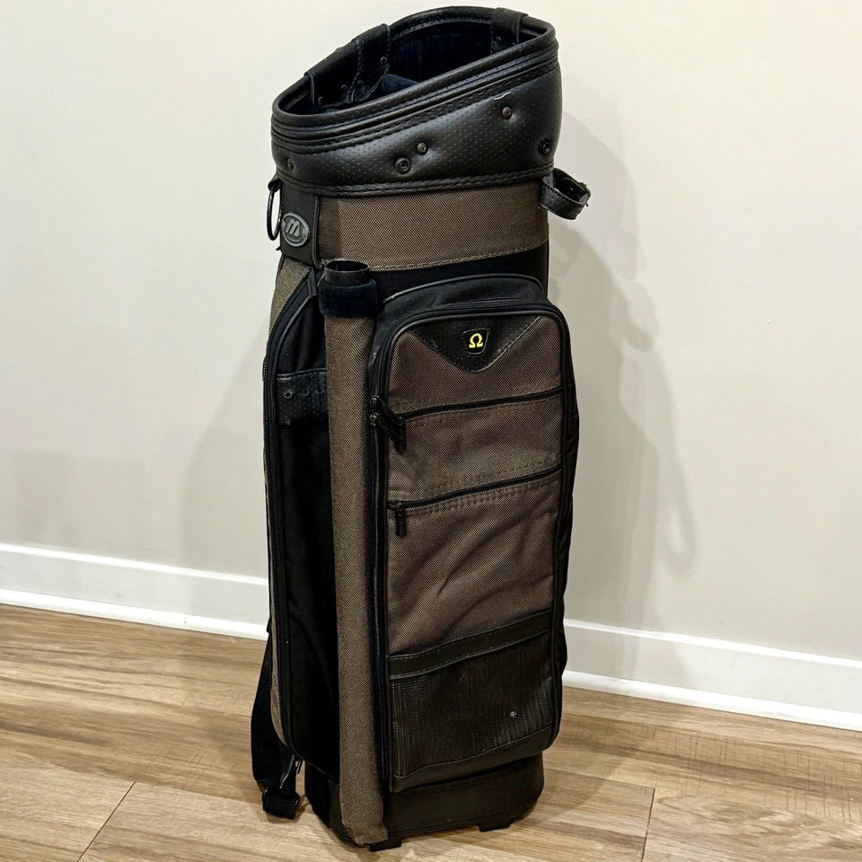 Carro de lona bolsa de golf Mizuno Omega LX 6 vías marrón/negro capucha de lluvia vintage como nuevo Foto 2 de 4