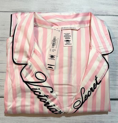 Victoria's Secret Afterhours Satin Pajama Set Iconic Stripe pink