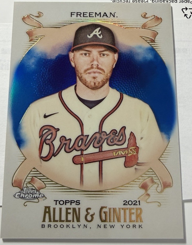 Freddie Freeman 2021 Topps Chrome Allen & Ginter Blue Refractor Card #68 /150