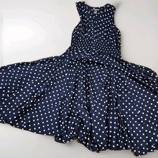Chelsea & Theodore Navy polka dot Maxi Cotton Dress Full Button Front Money 1x
