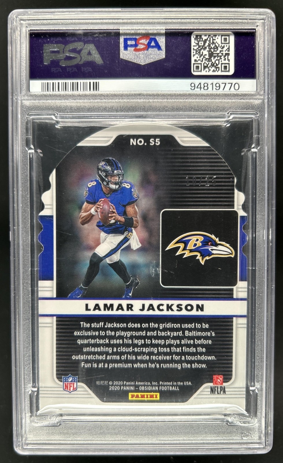 2020 Panini Obsidian Lamar Jackson Supernova Electric Orange #/25 PSA 10 POP 1 view 2