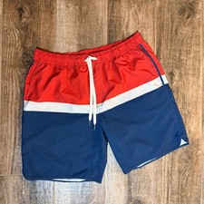 FAIR HARBOR Men's The Anchor Colorblock Lined 8" Swim Trunks, Rosso Red,XXL