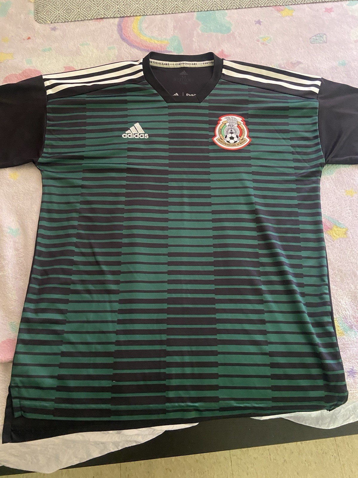 adidas Mexico Soccer Jersey Green/Black Striped Men’s Size M Climacool Parley
