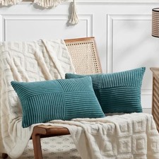 2 Packs Lumbar Decorative Throw Pillow Covers 14x24 24" x 14" Pack of 2 Teal