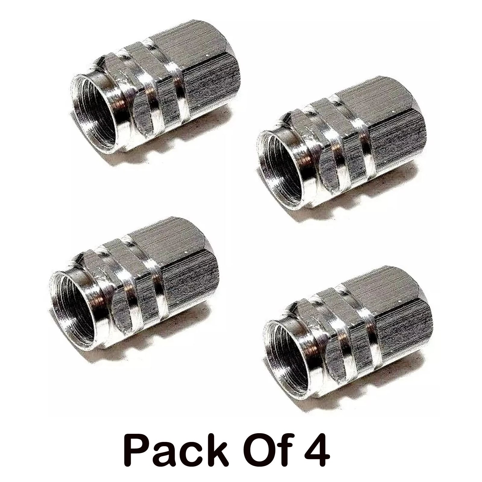 METAL TYRE VALVE DUST CAPS 4 PCS SILVER CAR VAN BIKE WHEEL STEM AIR VALVE CAP