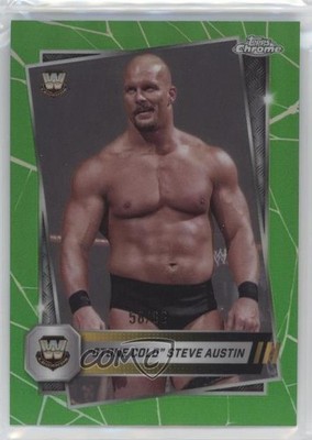 2025 Topps Chrome WWE Green Refractor 58/99 Stone Cold Steve Austin #6 HOF ob9