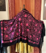 Vintage Silk Embroidered Piano Shawl Wrap Manton De Manila