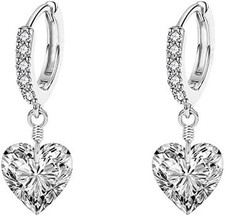 Huggie Crystal Heart Hoop Earrings for Women Girls 925 Sterling Silver CZ Charms