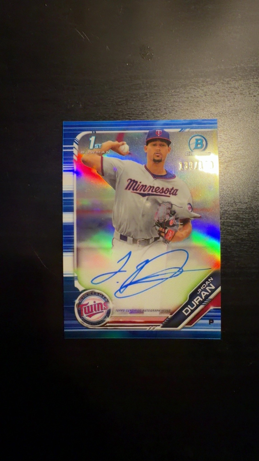 Jhoan Duran 2019 1st Bowman Chrome AUTO Prospect BLUE REFRACTOR 139/150 RC