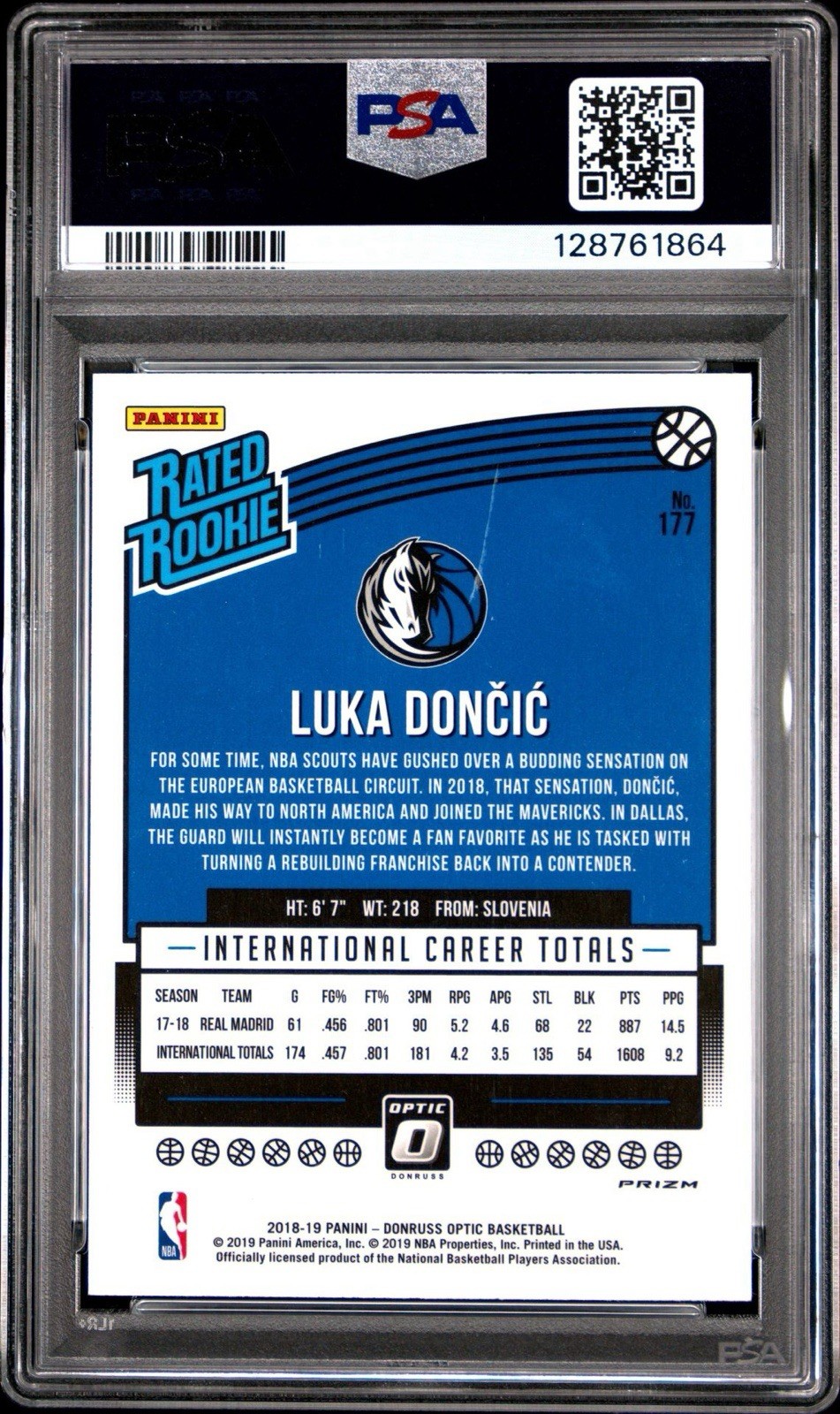 2018-19 Panini Donruss Optic Rated Rookie Luka Doncic 177 Pink Hyper Prizm PSA 6 view 2