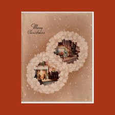 Christmas Card 1940s Vintage Cozy Home Vignettes Wreath Frame Design 5x4