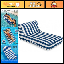 Large Blue Stripe Reclining Pool Float Lounger XL - Comfortable Tanning Chair