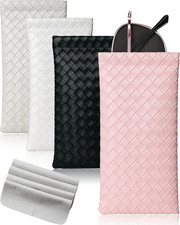 4 Pcs Squeeze Top Sunglass Case with Cleaning Cloth, Soft Leather Eyeglass Case