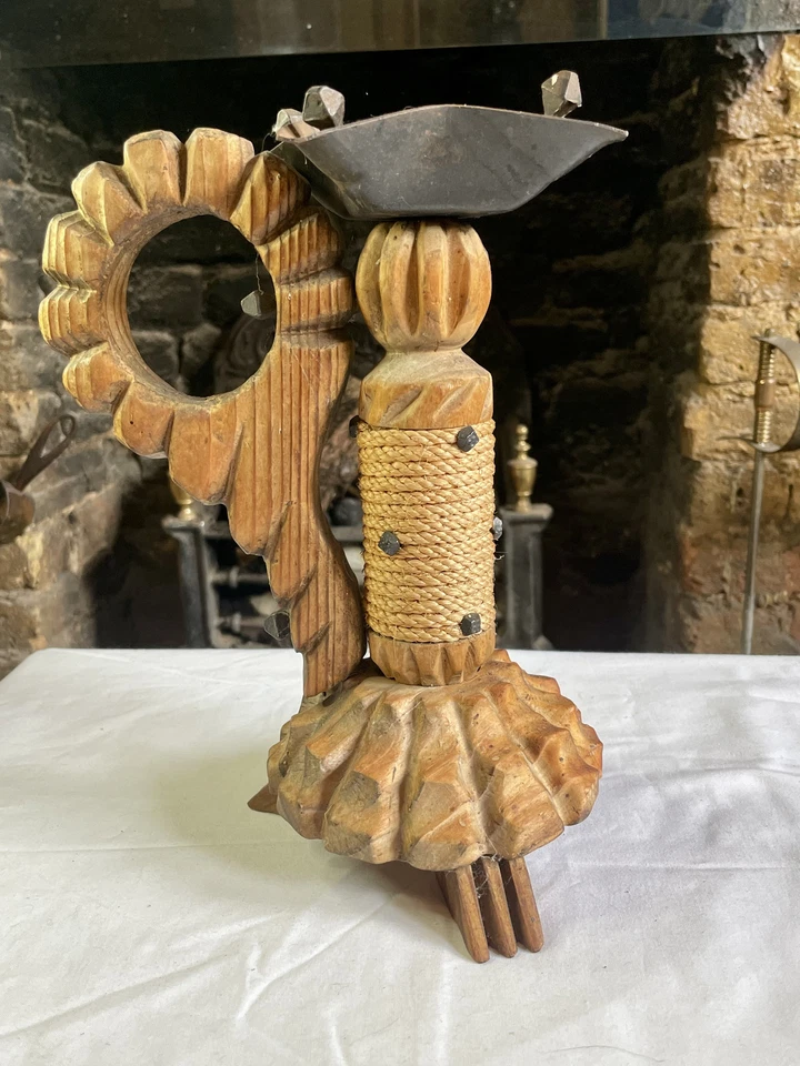 Rustic Hand-Carved Wooden Candlestick – Chunky Primitive Pillar Style - Image 2 of 4