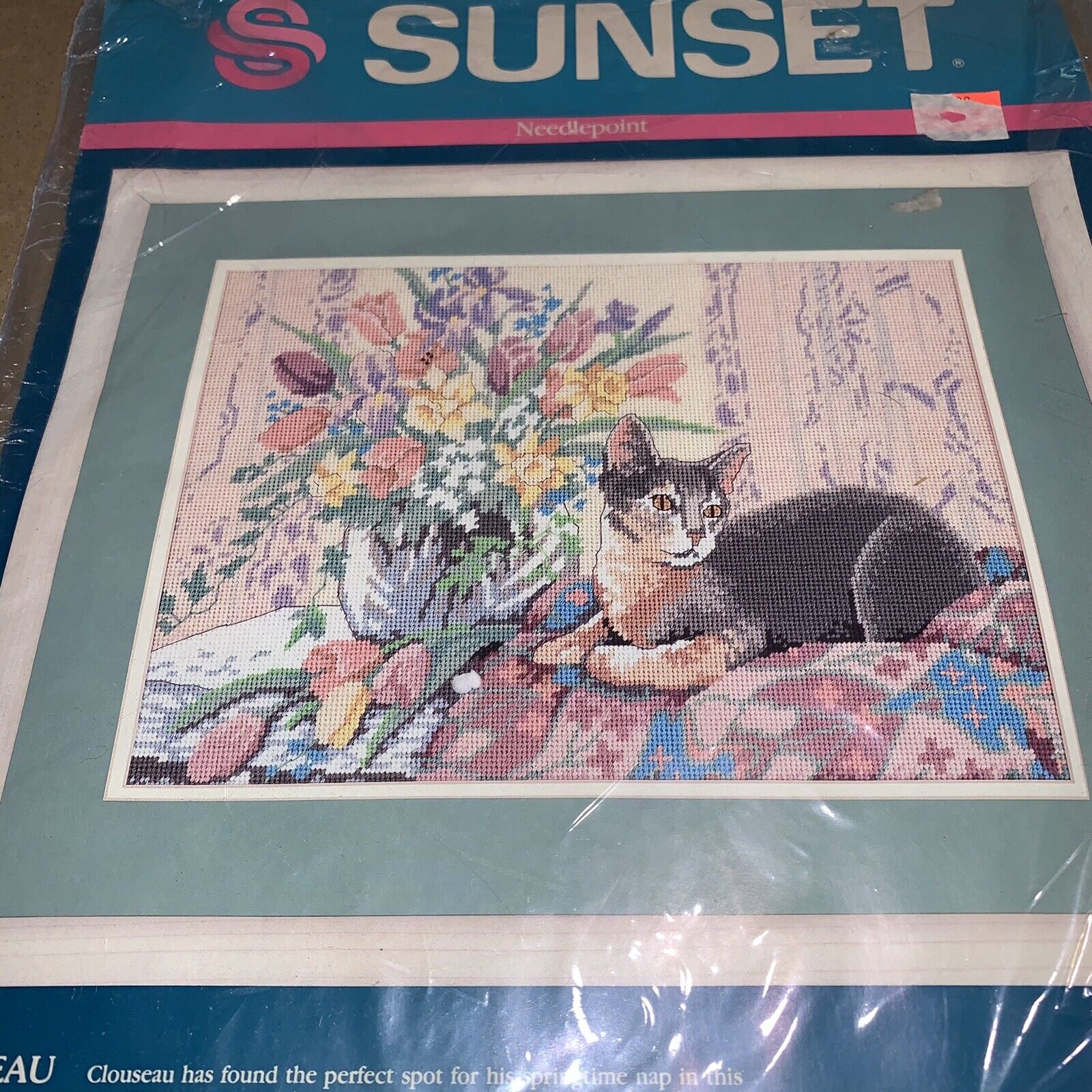 Vtg 1989 Dimensions Sunset Needlepoint Kit 12052 Clouseau Cat Fl