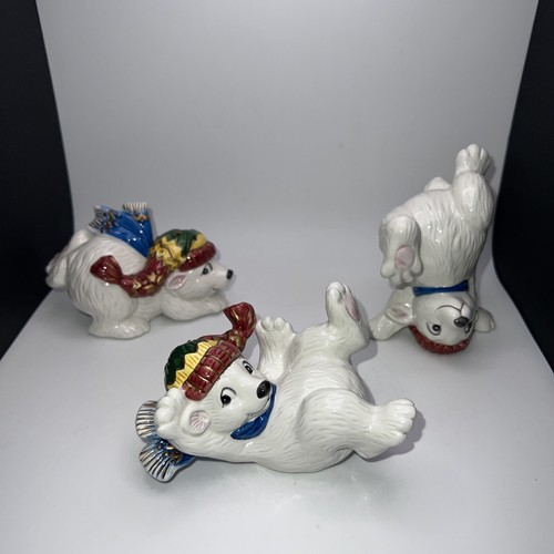 Fitz and Floyd Tumbling Polar Bear Christmas 2063/29 Porcelain Figurines Winter - Picture 2 of 4
