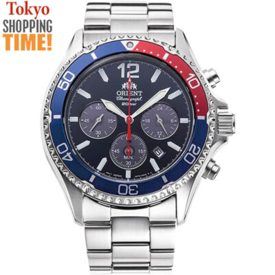 Orient Mako RN-TX0201L Panda Blue Solar Chronograph Analog Men Watch NEW BOX