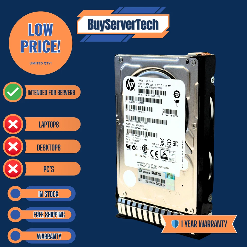 HP 652605-B21/653950-001/652599-002/652625-001-146GB 6G SAS 15K 2.5in G8/G9 - Image 4 of 4