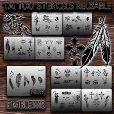 Airbrush Tattoo Stencils REUSABLE EMBLEMS, HORSES, FEATHERS New u