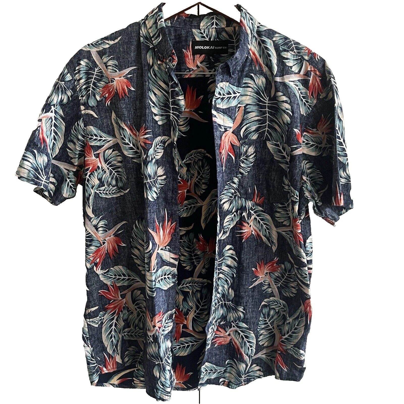 Molokai Men Hawaiian Rustic Shirt Palm Floral Cruise Tropical Luau Beach Aloha