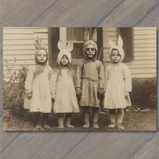 Art Print Children in Eerie Animal Masks Strange Old-Fashioned Halloween Kids