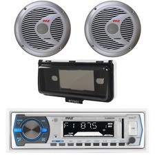 Pyle PLMRB29W Marine Boat Yacht AM/FM MP3 USB Stereo Cover 2x 6.5"Speakers