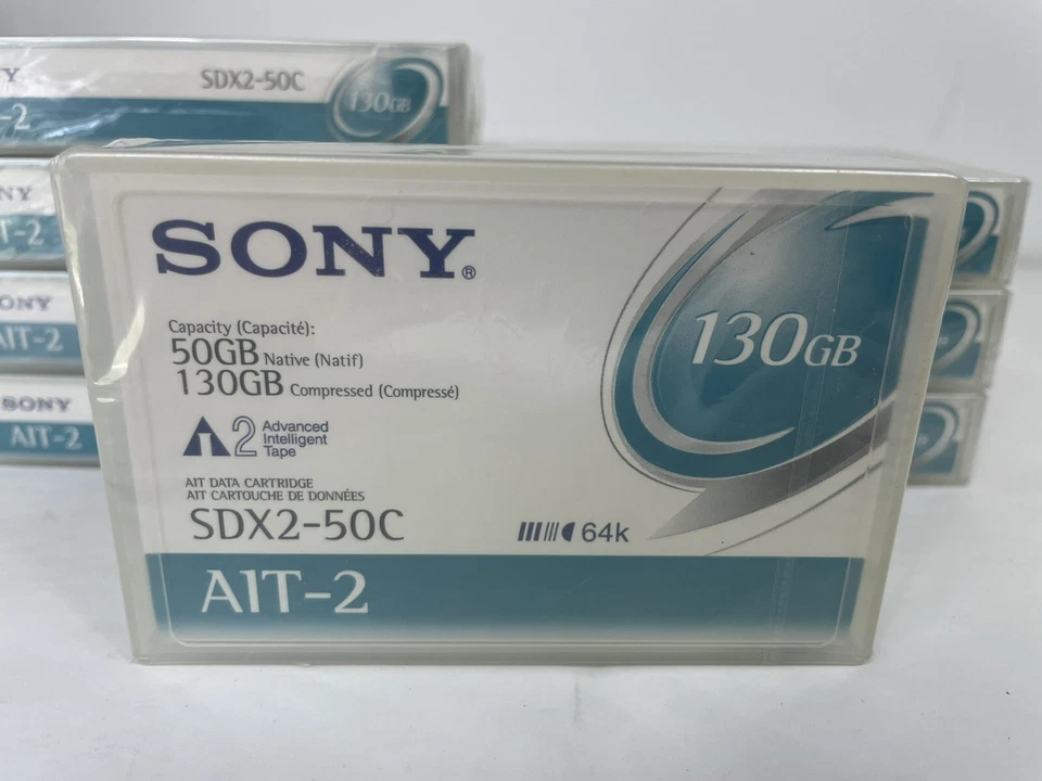 8 nuevas cintas selladas SONY SDX2-50C A1T-2 cartucho de datos 50 GB nativo 130 GB 64 K Foto 2 de 4