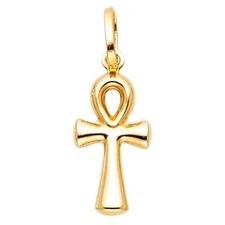 Colgante Cruz Ankh Egipcia Oro 14K Sólido - Dije Cruz Pequeña 25mm - PT138