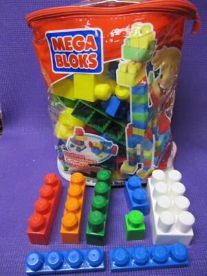 BAG OF MEGA BLOCKS, 80 PCS, CLASSIC KIDS BLOKS WITH EXTRAS