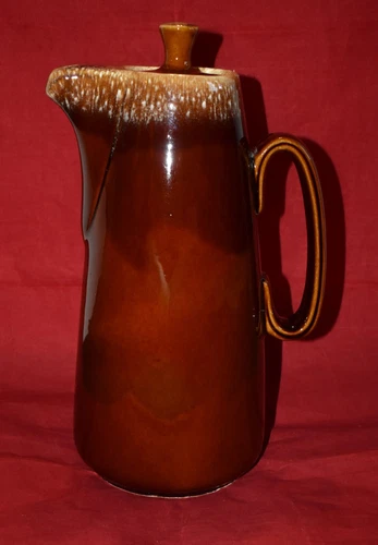 Vintage Hull Oven Proof USA Brown Drip Glaze Coffee Pitcher/Carafe w/Lid 11 1/2”