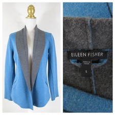 Eileen Fisher Blue Gray Merino Wool Open Front Cardigan Sweater Size S
