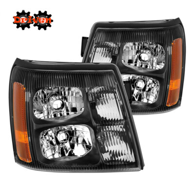 For: 02-06 Cadillac Escalade Black Headlights Lamps Pair FOR HID models
