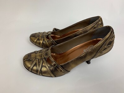 DIBA Bronze Metallic Steampunk Criss Cross Heels Shoes Leather