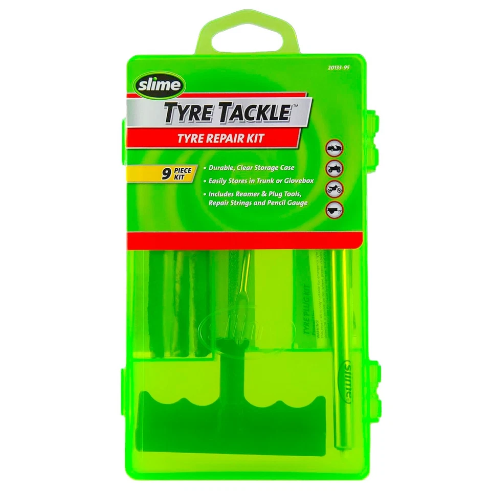 SLIME Bike Car Tyre Tire Puncture Repair Solution Kit 9pc with Gauge & Plugs PRO - Image 4 of 4