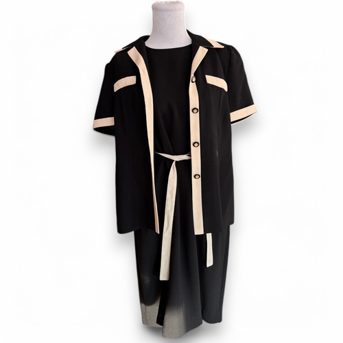 Leslie Fay Petite Vintage 80s black dress tie belt and short sleeve shirt sz 8P - Picture 6 of 8