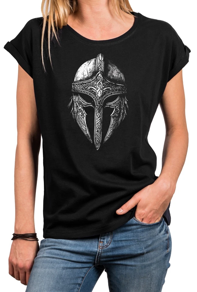 Damen T-Shrit Viking Helm Wikinger Motiv Gaming Top für Frauen mit Aufdruck - Bild 1 von 1
